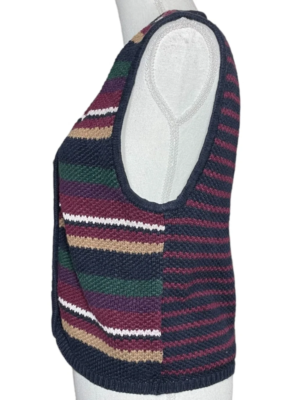 Cosby Striped Sweatervest L Muted Earthy Tones Rainbow V-Neck Button Cardigan